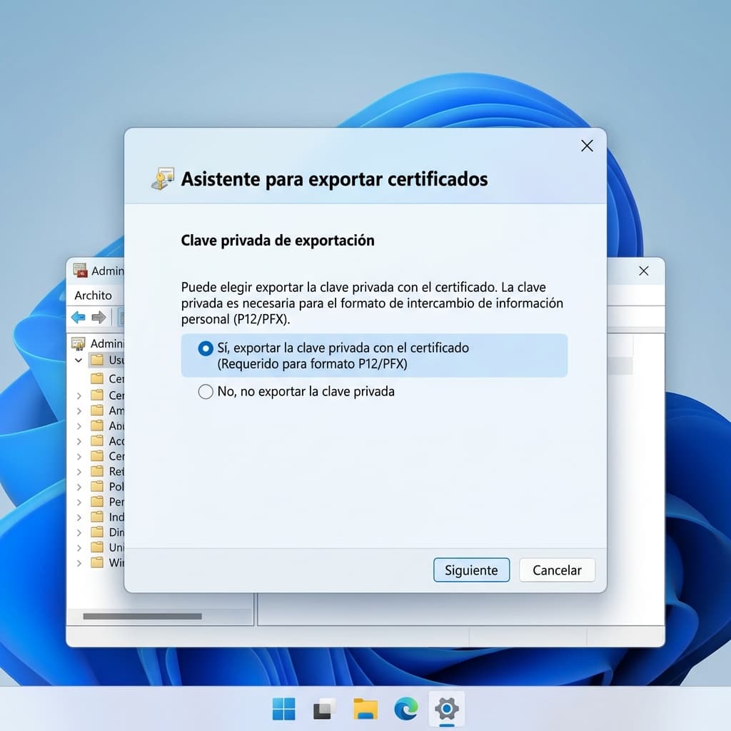 Exportación del certificado P12 desde el ordenador