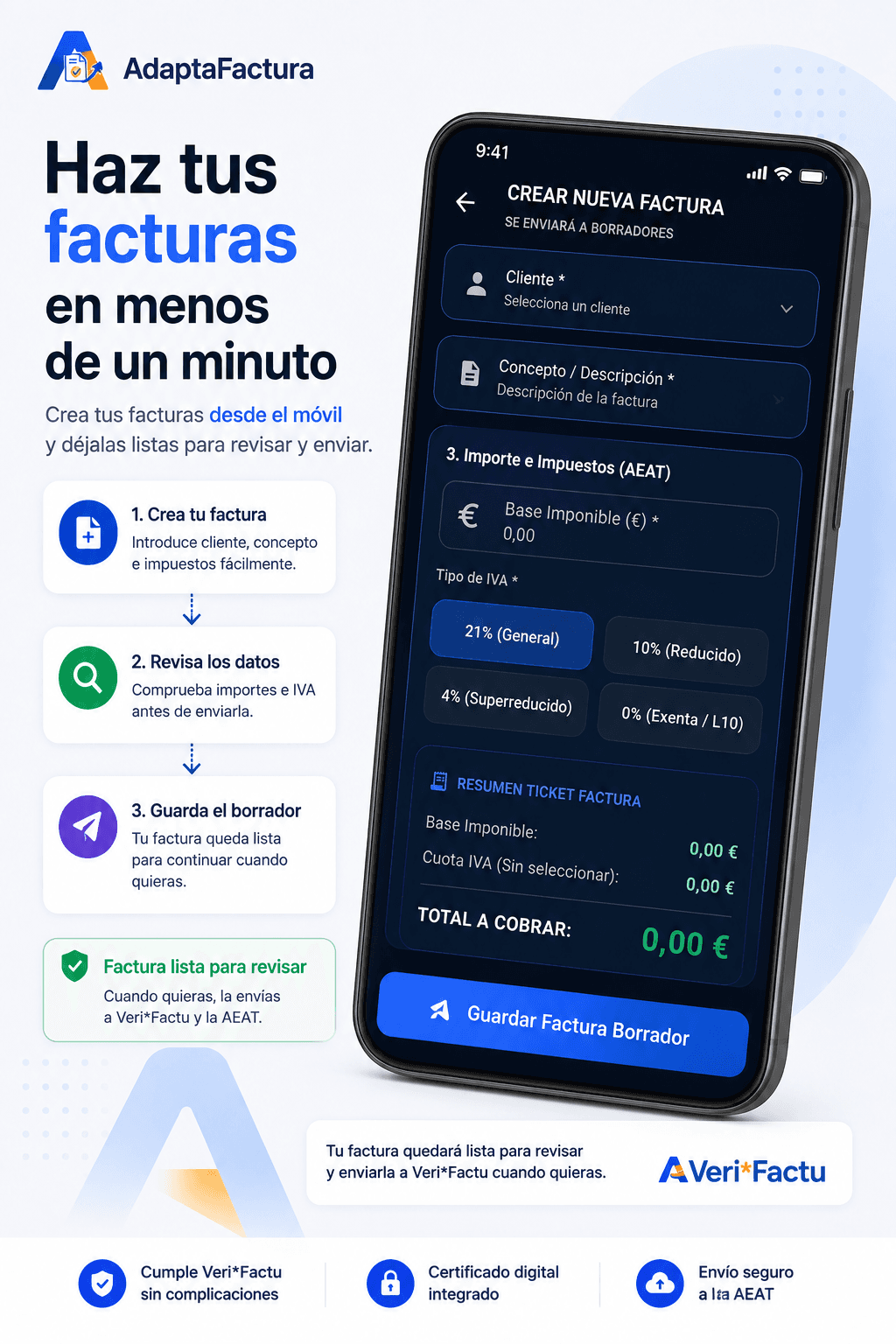 App Android de AdaptaFactura emitiendo una factura express